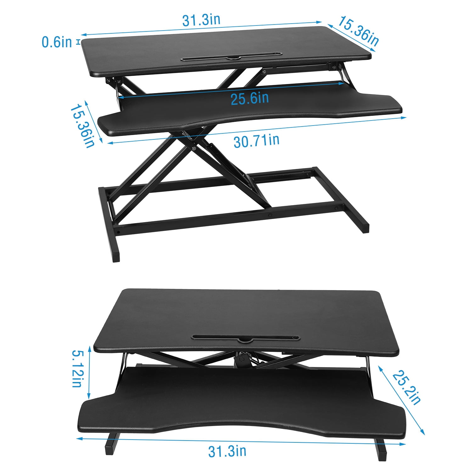 Zorpupoa Height Adjustable Sit Stand Desk Converter for Dual Monitor, 5.12-20.08 in, Black
