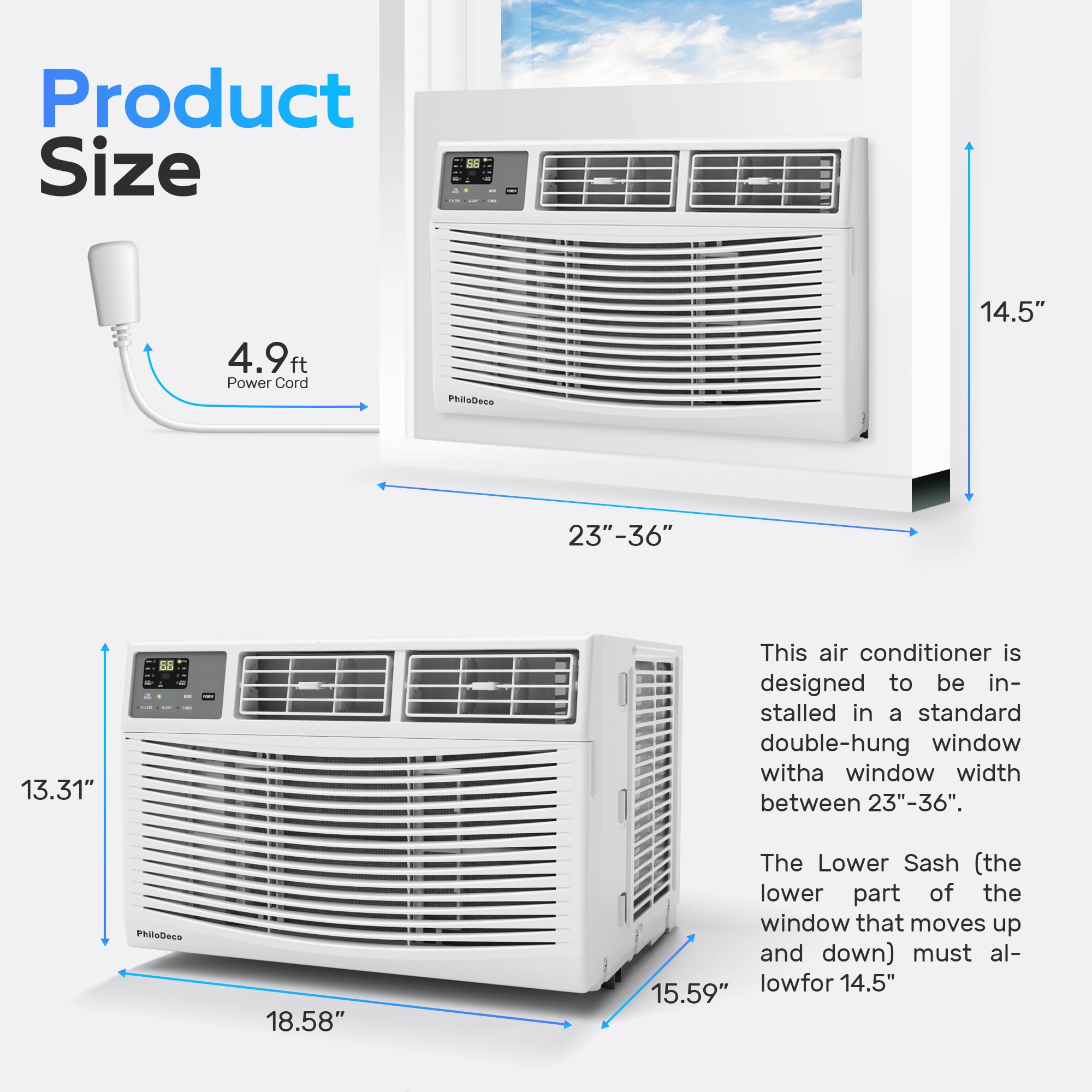 Window Air Conditioner 8000 BTU 350 Sq. ft. Intelligent, LED Display Screen, with Remote Control,Ac Can Be Used as a Dehumidifier/Fan, Operates Quietly, Energy-Saving. Timer/Sleep and ECO