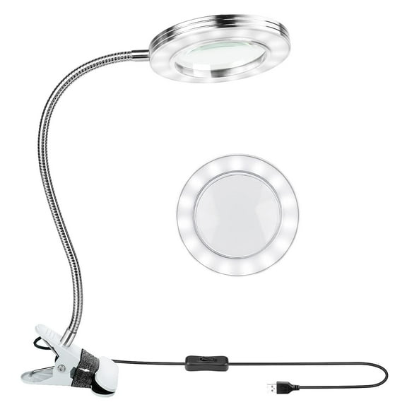 Achort Magnifying Light, 360°Flexible Desk Light with Metal Clamp USB Powered, 8X Magnifying Glass with Light LED