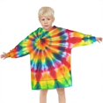 thumbnail image 3 of Colorful Tie Dye Rainbow Pattern Blanket Hoodies for Kids 6-13YR Oversize Wearable Blanket Hoodies for Boys Girls Teens, 3 of 7