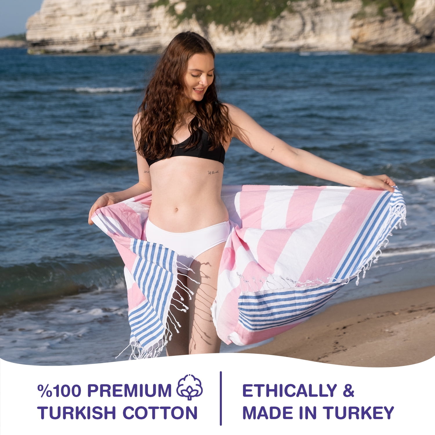 PADISHAHHOME Turkish Beach Towels Set of 6 | Oversized, Quick Dry, Sand Free | 100% Cotton, Large 38x71" Towels for Beach, Pool, Travel | Ultra-Soft, Compact, and Absorbent | Fuchsia / Turquoise