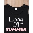 thumbnail image 5 of LMLYSoH Toddler Baby Girl Summer Clothes Sleeveless Tassel Letter Print Vest + Striped Shorts + Bow Hairband, 5 of 8