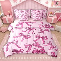 Manfei Dreamy Pink Bowknot 7-Piece Twin Bedding Sets, Kawaii Cute Cartoon Bow Bedding Comforter Set, Teens Kids Girls Female Reversible Sheet Sets, Microfiber Bedroom Decor