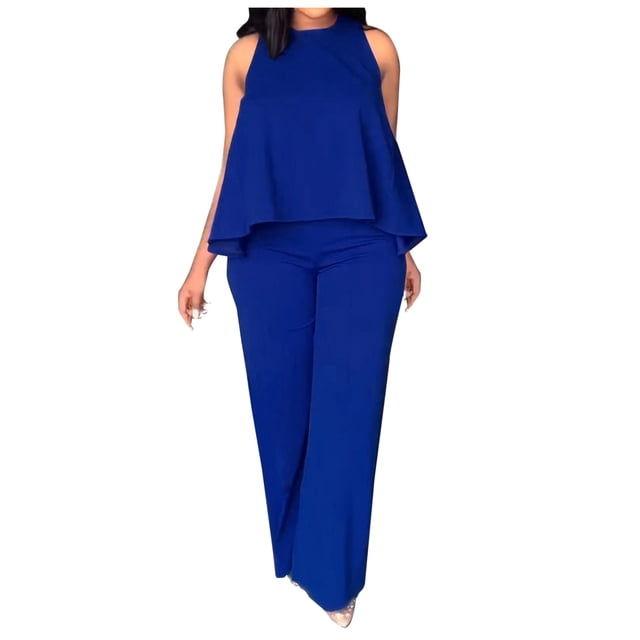 Birdeem Mode Femmes Été Décontracté Blouses Sans Manches Unies Col Rond Hauts Pantalons Longs