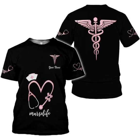 Personalized Name 3D Nurse Shirts, Emergency Nurse T-Shirt Gifts (T-shirt, S)