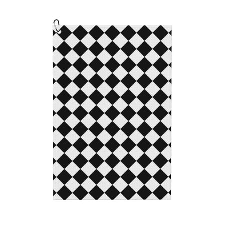 Golf Towel Square Black White Plaid Microfiber Waffle Golf Towels for Golf Bag with Carabiner Clip Golf Rag 24x16in