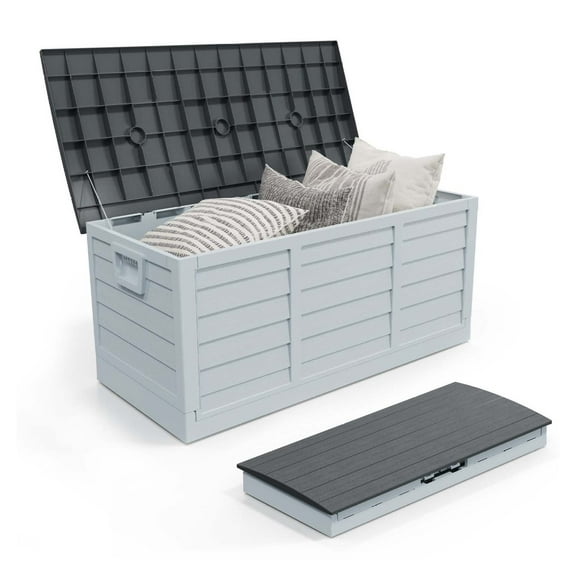 Wqmh Foldable 75 Gallon Outdoor Storage Box, Plastic Storage Containers with Lid, Patio Deck Box Furniture for Garden, Pool, Balcony, Yard