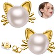 thumbnail image 2 of Pendientes de gato Pendientes de perlas de agua dulce Pendientes de tuerca de plata esterlina para regalo de mujer Adepaton 221862-3, 2 of 9