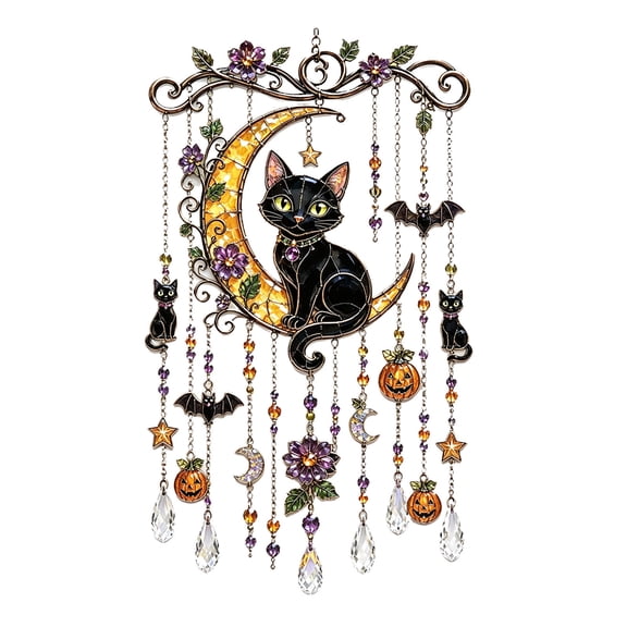 Glow In The Dark Halloween Suncatcher Wind Chime, Lighted Acrylic Hanging Ornament, Battery Operated Outdoor Decor For Porch Patio Garden