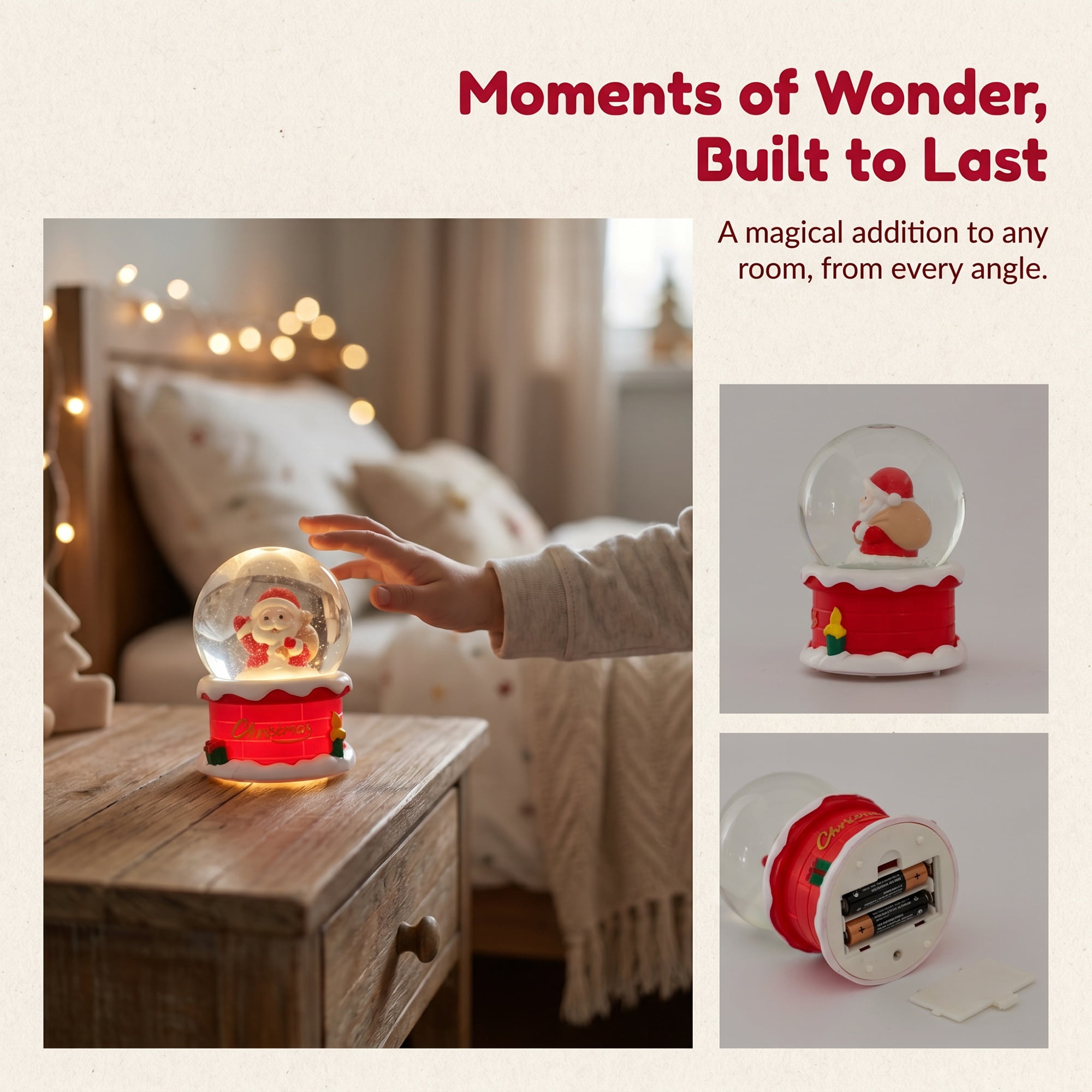 Unique Bargains Crystal Ball Shatterproof LED Glitter Snow Globe Red F 2.6" x 2.6" x 3.7"