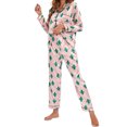 thumbnail image 6 of Women's Pajama Sets Long Sleeve Sleepwear Loungewear Sets 2 Pieces Leopard Stripe Fashion Simple Daily Vacation Satin Breathable Gift Lapel Pant Button Elastic Waist Fall Plus Size Womens Clothing, 6 of 8