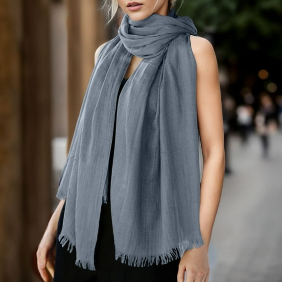 YOUSNH Womens Solid Color Cotton and Linen Scarf for All Season Beach Strip Scarf Scarves for Women Grey One Size