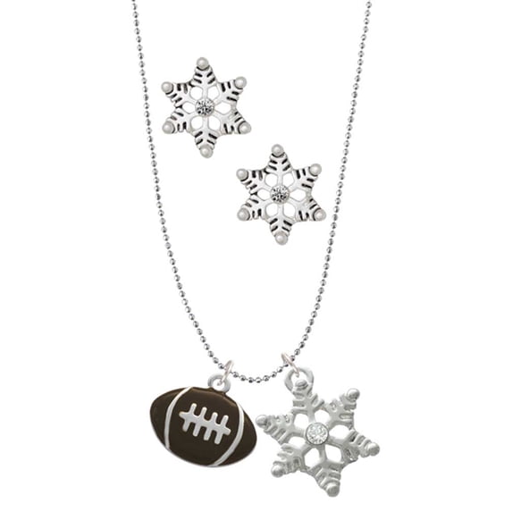 Delight Jewelry Silvertone Large Enamel Football Silver tone Snowflake Charm Necklace and Stud Earrings