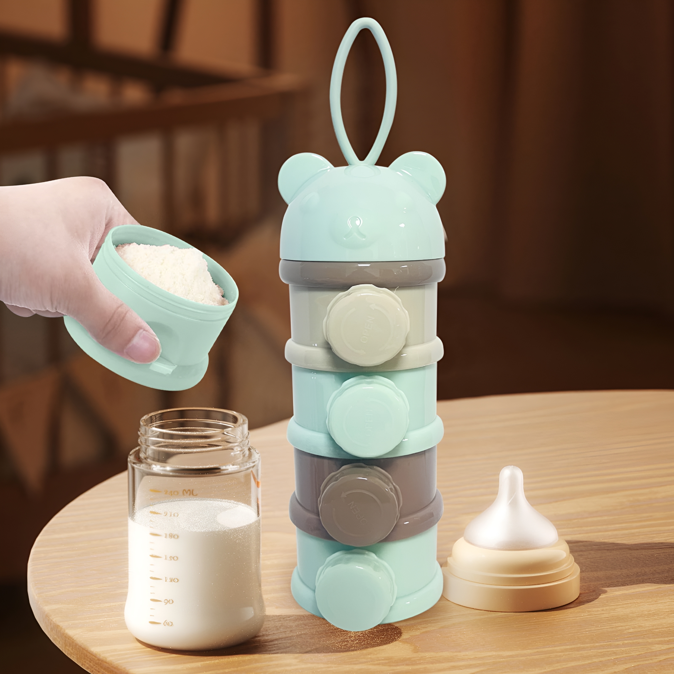 ACDANC 2026 New 4 Layers Baby Milk Powder Formula Dispenser on the Go,Formula Container for Travel,Non-Spill Stackable Baby Snack Storage Container with Handle,Bpa Free