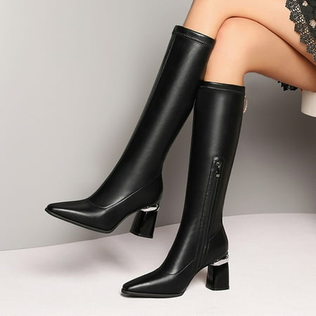 

ZMHEGW Boots For Women Zipper Winter Thigh Breathable Plus High Heels Barrel Retro Belt Buckle High Size Color Shoes