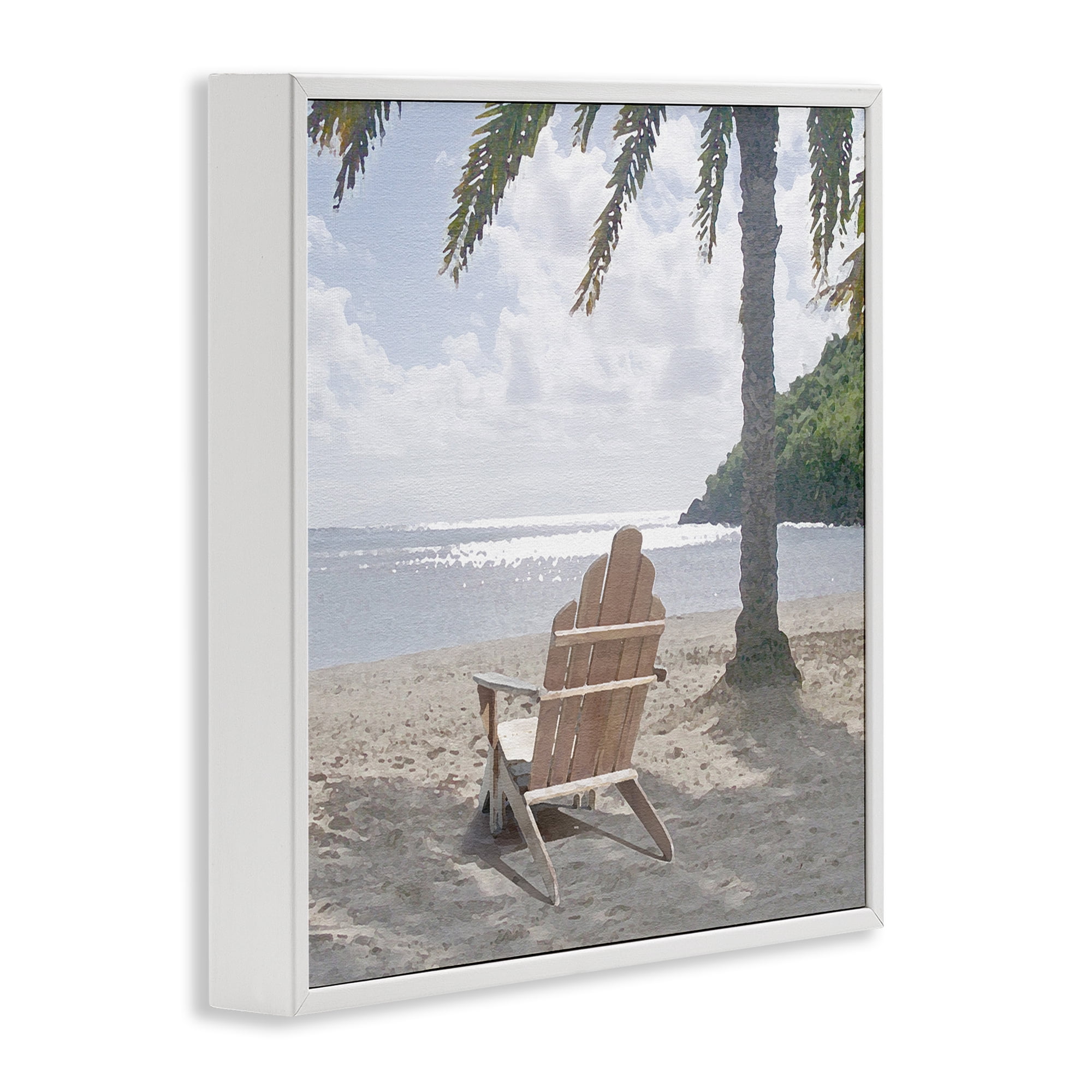 Stupell Industries Chair Under Palm Tree Coastal Photography White Framed Art Print Wall Art, 17 x 17