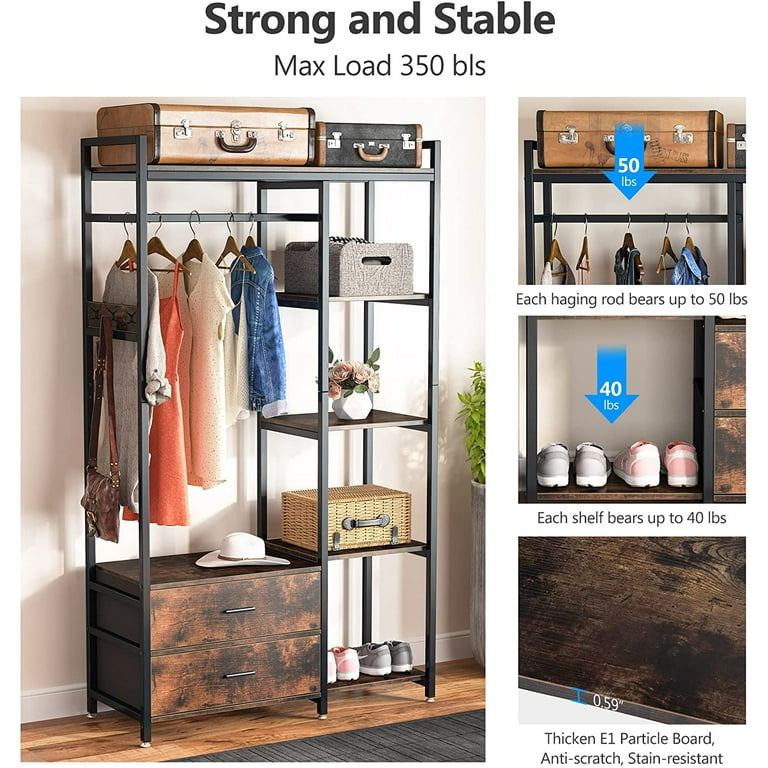 Tribesigns Free-standing Closet Organizer Garment Rack with 6 Storage  Shelves and Hanging Bar