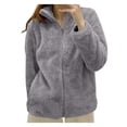 thumbnail image 1 of MKLEKYY Veste Marron pour Femmes Veste Unie Col à Fermeture à Glissière Confortable, 1 of 3