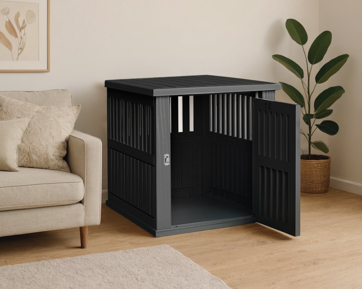 Joxxoaa Durable Dog Crate Furniture with Lockable Door,Dog House Indoor for Small Medium Large Dogs (Black, Large)
