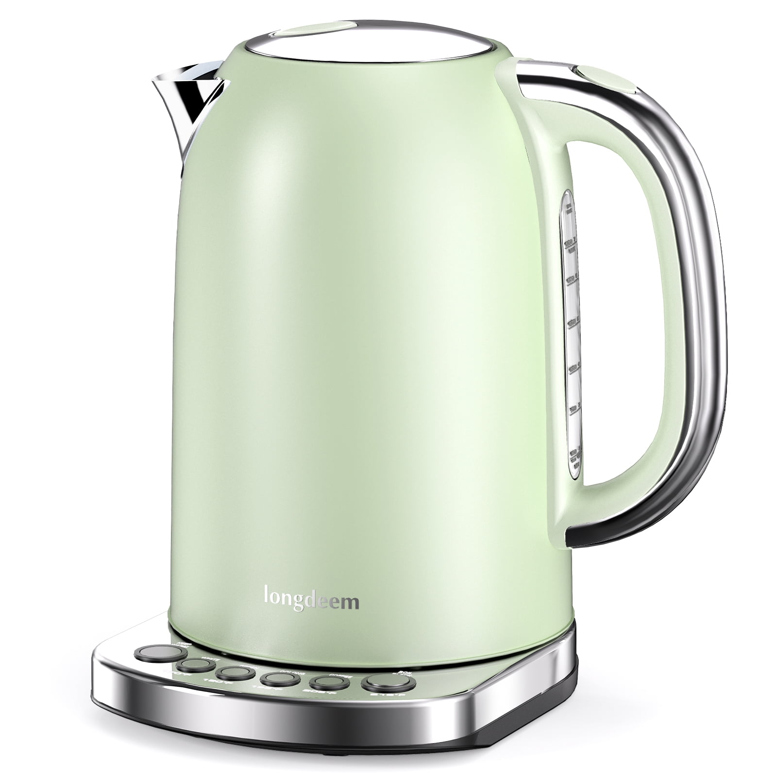 LONGDEEM Electric Kettle, 1500W, 5 Preset Settings, Keep Warm, Cordless, Auto Shut-off, Green, New