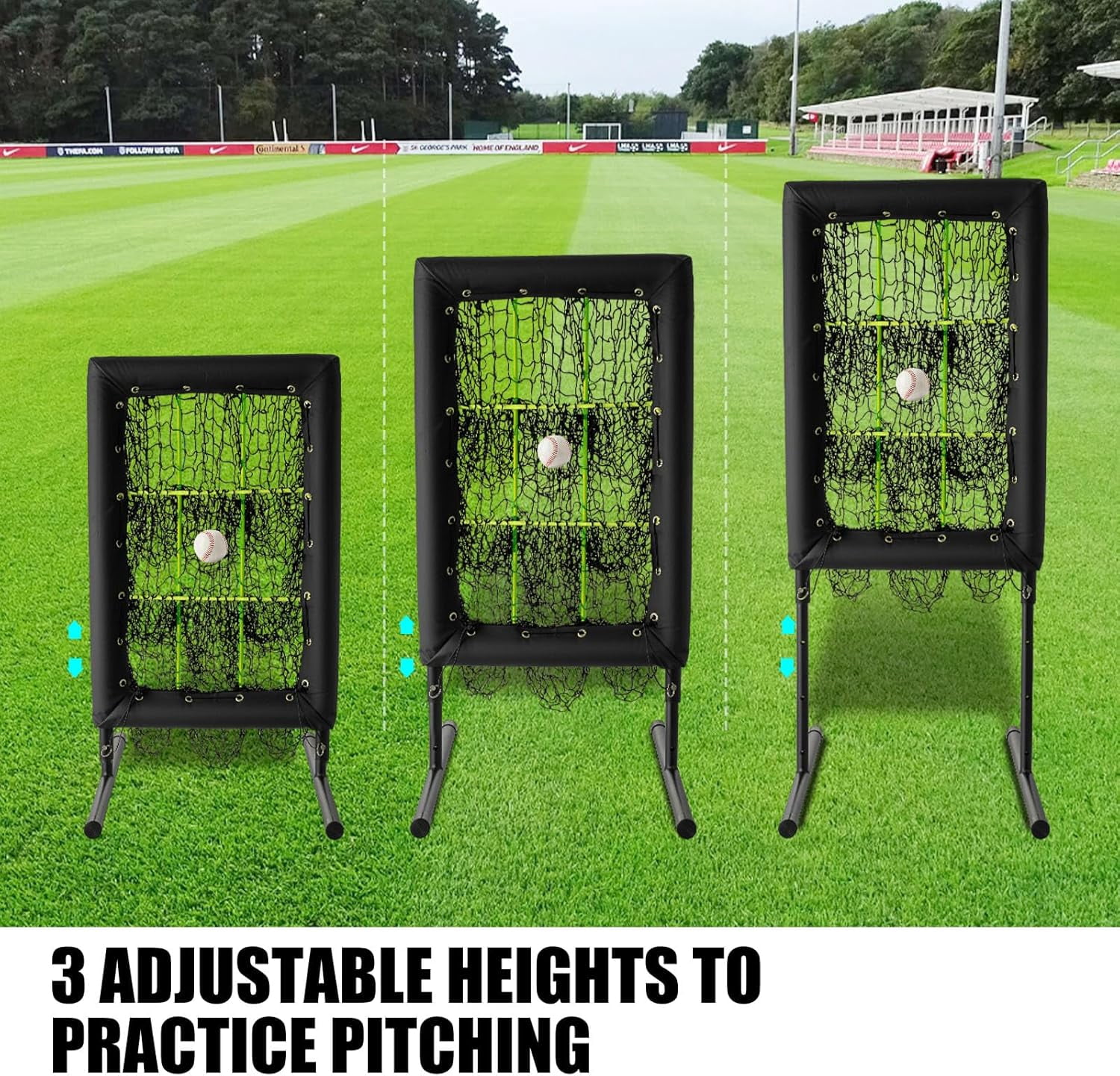 SHZOND 9 Hole Pitching Net Baseball Pitching Target with Strike Zone Pockets, 20 x 30 Inch Adjustable Height Softball Training Aid Equipment for Hitting and Pitching Practice with 4 Ground Stakes