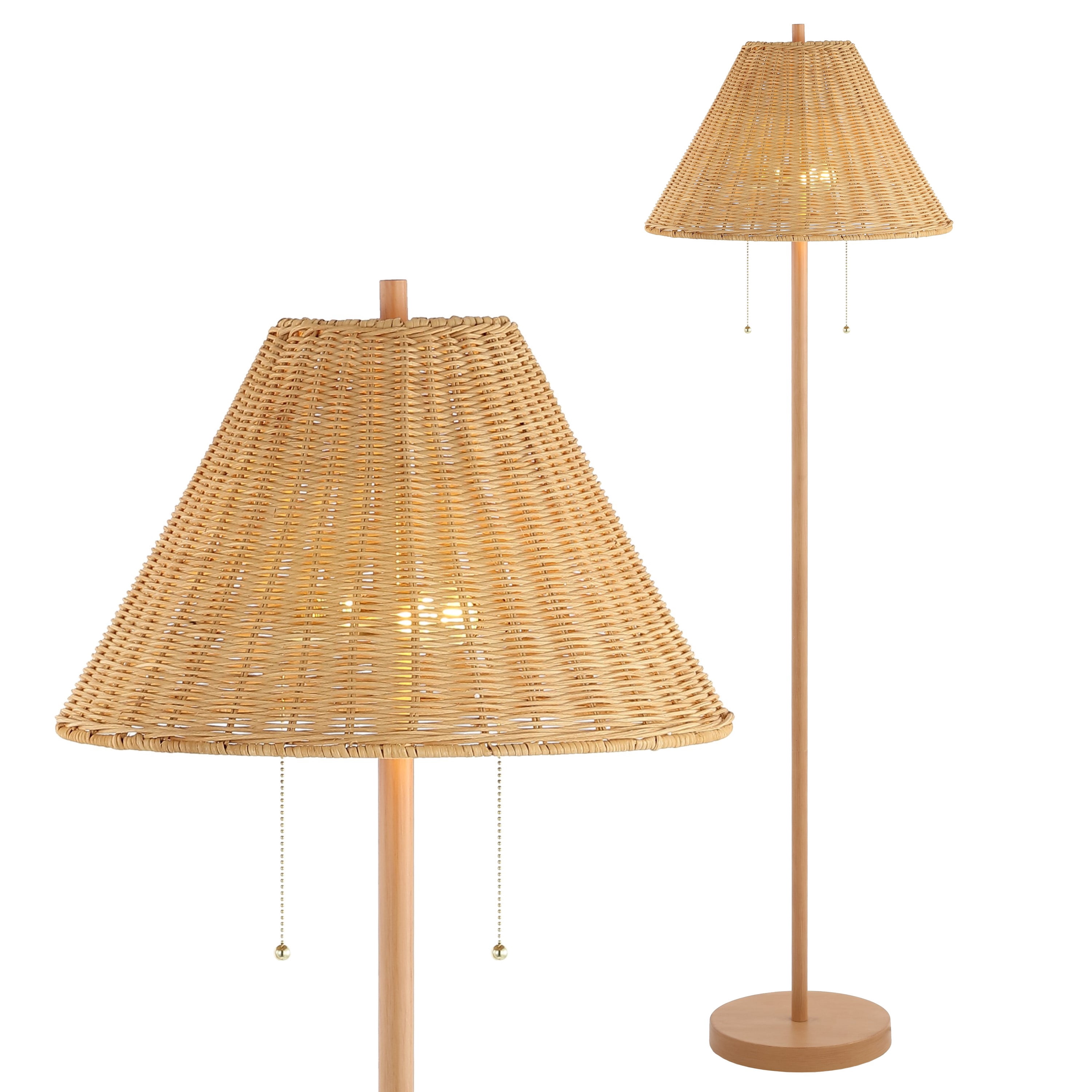 JONATHAN Y Nando 61" 2-Light Coastal Bohemian Iron/Rattan LED Floor Lamp with Pull-Chain, Brown Wood Finish, JYL3092A