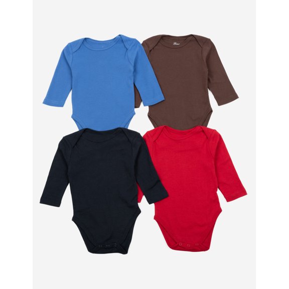 Leveret Baby Four Pack Long Sleeve Bodysuits Cotton Solid Boys 0-3 Month
