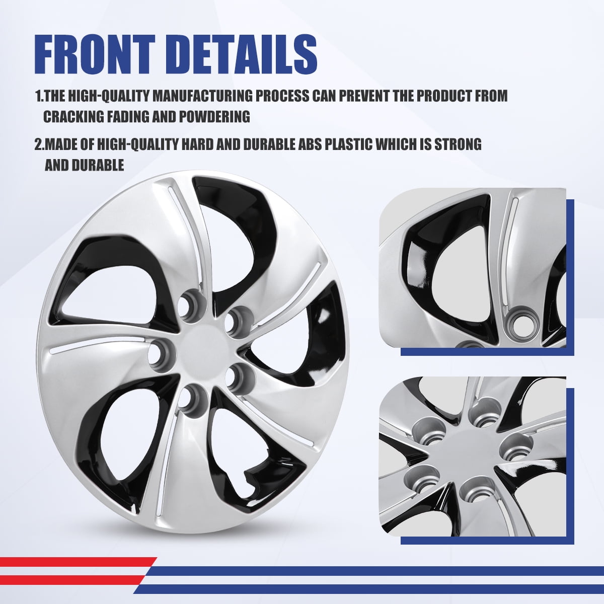 4 Pack 15" Hubcap for 2013-2015 Honda Civic Sedan,Wheel Rim Cover for 2013 Honda Civic Coupe,Compatible with Steel Wheels,Bolt on Installation,Silver Lacquer & Black Lacquer