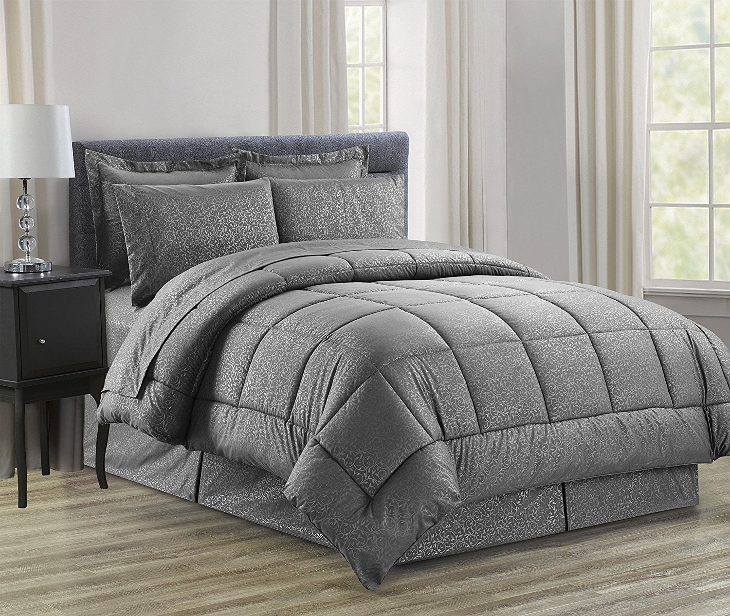 Silky Soft BedinaBag 8Piece Comforter Set King Grey