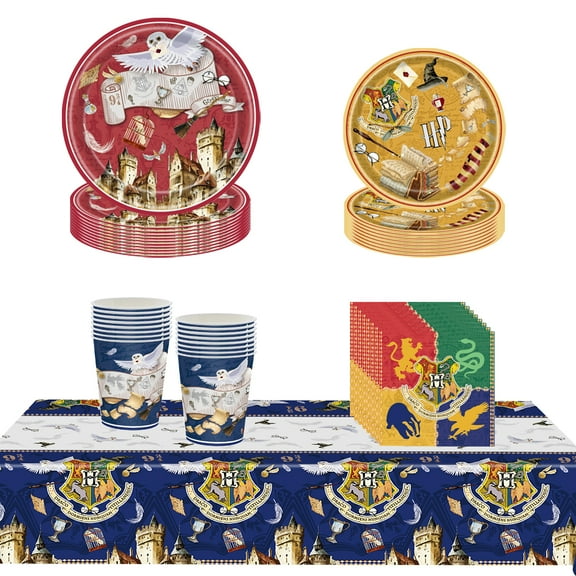 PIUMOJ Harry Wizard Theme Party Set for 10 Guests – 7" & 9" Plates, Cups, Napkins & 137x274cm Tablecloth – Perfect for Magical Birthday & Themed Parties