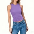 thumbnail image 5 of HVOBTTY Women's Summer Basic Solid Color Round Neck Ribbed Knit Sleeveless Slim Stretch Versatile Daily Soft Sport Tank Top Purple, XL, 5 of 5