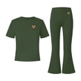thumbnail image 6 of Girls Leopard Heart Clothing Set Teens 2 Piece Outfits Crewneck Oversized Short Sleeve Top Flare Pants Sets School Loose Army Green 14-15 Years, 6 of 6