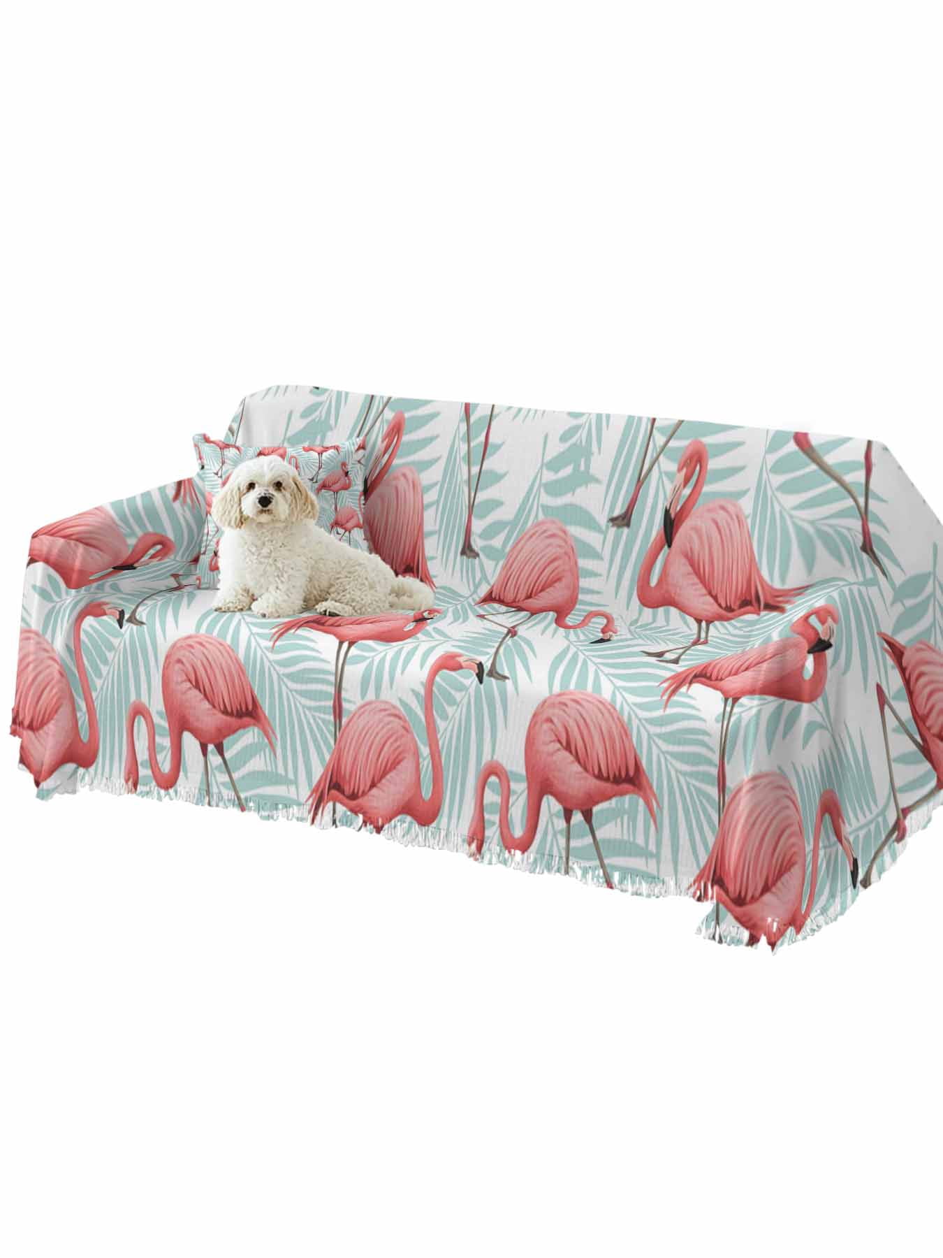 Pink Flamingo Couch Cover, Blue Summer Tropical Plants Leaves Sofa Cover Blanket for Loveseat Couches, Sectional Sofa Slipcover Furniture Protector for Living Room Bedroom 71''x118''