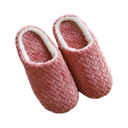 

Penkiiy Warm Slippers for Women Soft Bottom Mute Home Indoor Slippers Couple Cloth Home Non-slip Slippers Flocking Upper Warm Plush Cotton Slippers Pink Slippers