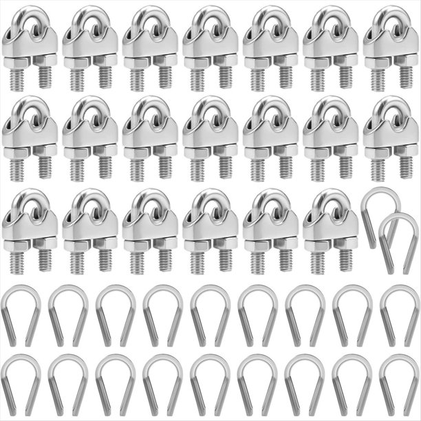 20 Abrazaderas para Cable de Acero M6, de Acero Inoxidable, Guardacabos, Perno en U y Sujetador de Sillín.