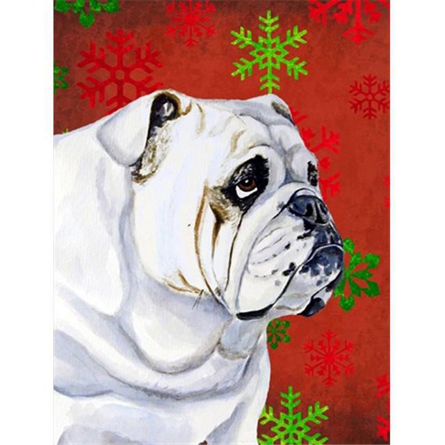Carolines Treasures LH9319GF 11 x 15 Po. Drapeau de Noël Bulldog English Flocons de Neige Rouges et Verts, Taille Jardin