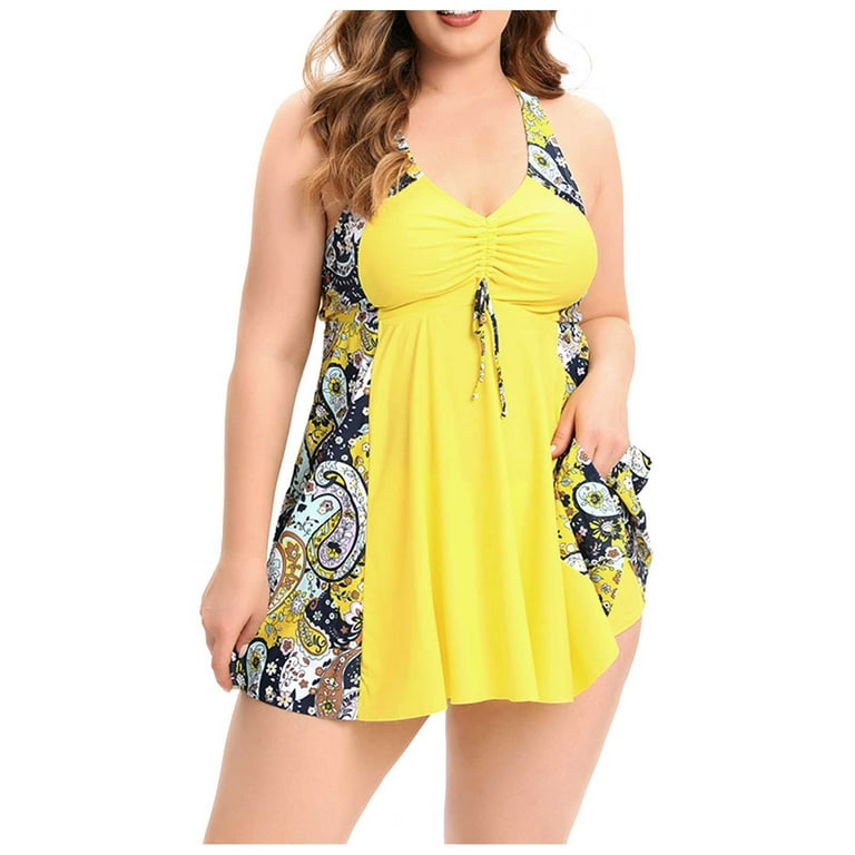 Plus Size Swimsuits for Women Two Piece Bathing Suits Tummy Control Swimwear  Retro Printed Tankini with Boyshorts 