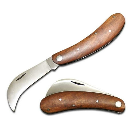 Plain Curved Handle - Pruning Knife with Plain Curve Blade and Wooden Handle