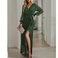 thumbnail image 4 of SWSMCLT Women's Long Sleeve Dresses Party High Waist Fitted Winter Deep V Neck Sequin Maxi Dress Fall Long V Neck Green Small, 4 of 4