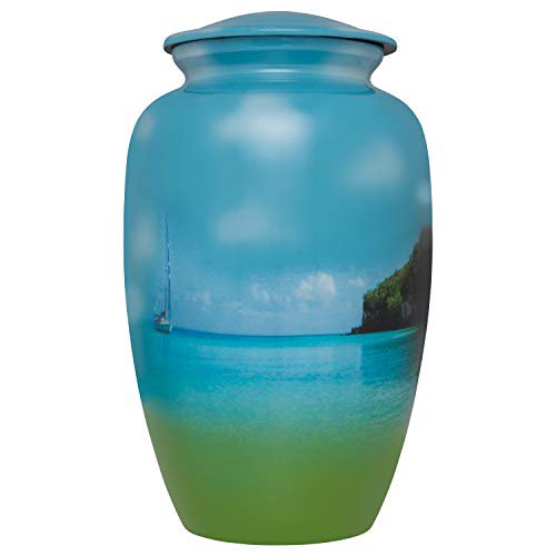 Liliane Memorials Sailing Yacht Cremation Urn Scenic Ocean with Sail Boat in Distance Large