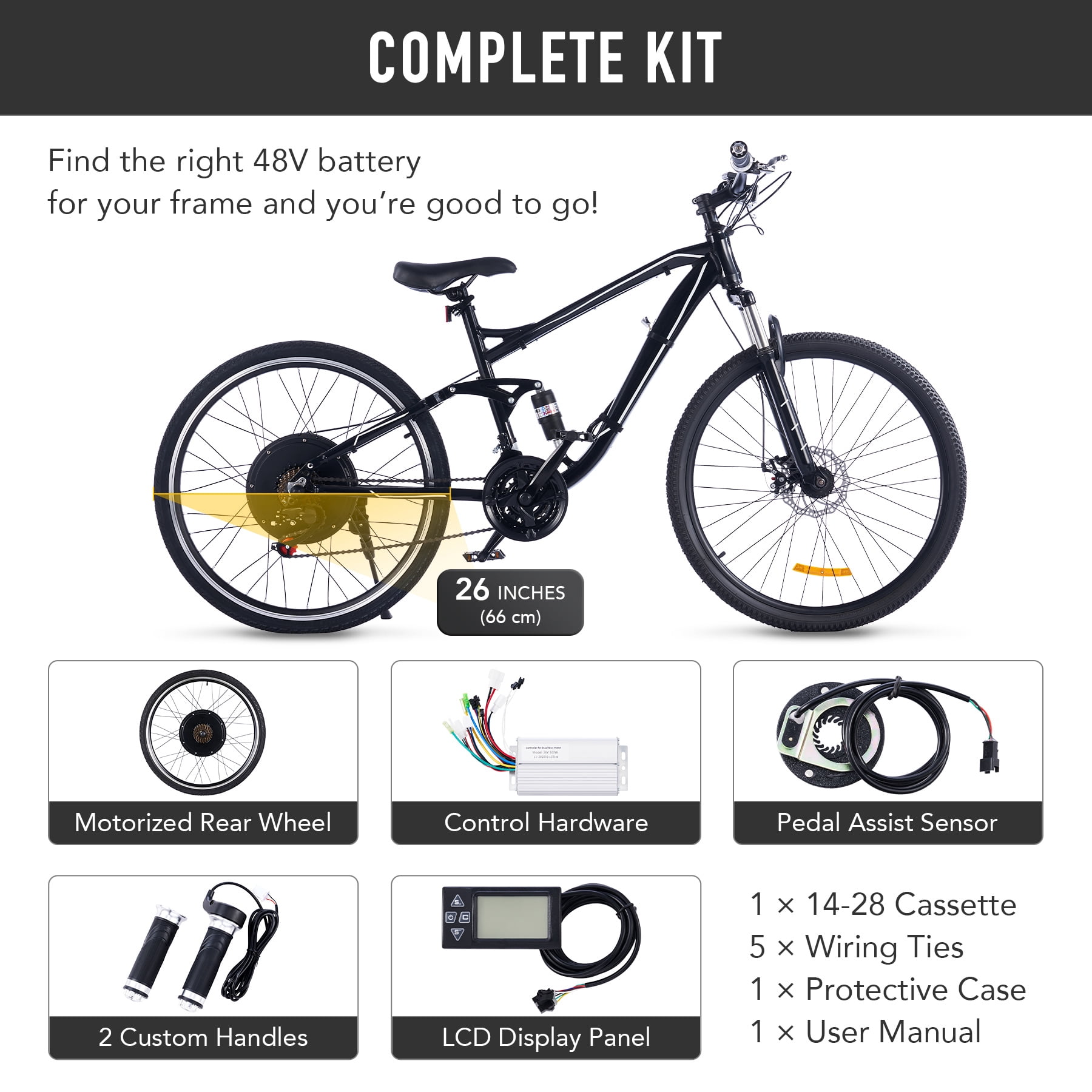 Ktaxon Ebike Conversion Kit, 48V 1500W 26 Rear Wheel India
