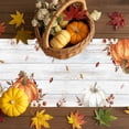 thumbnail image 3 of Fall Table Runner Thanksgiving Harvest Pumpkin Table Runners Orange Flower Eucalyptus Leaves Wood Cotton Linen Dresser Scarf Kitchen Dining Table Decor for Fall Holiday Party Decor 13x72 Inch, 3 of 9