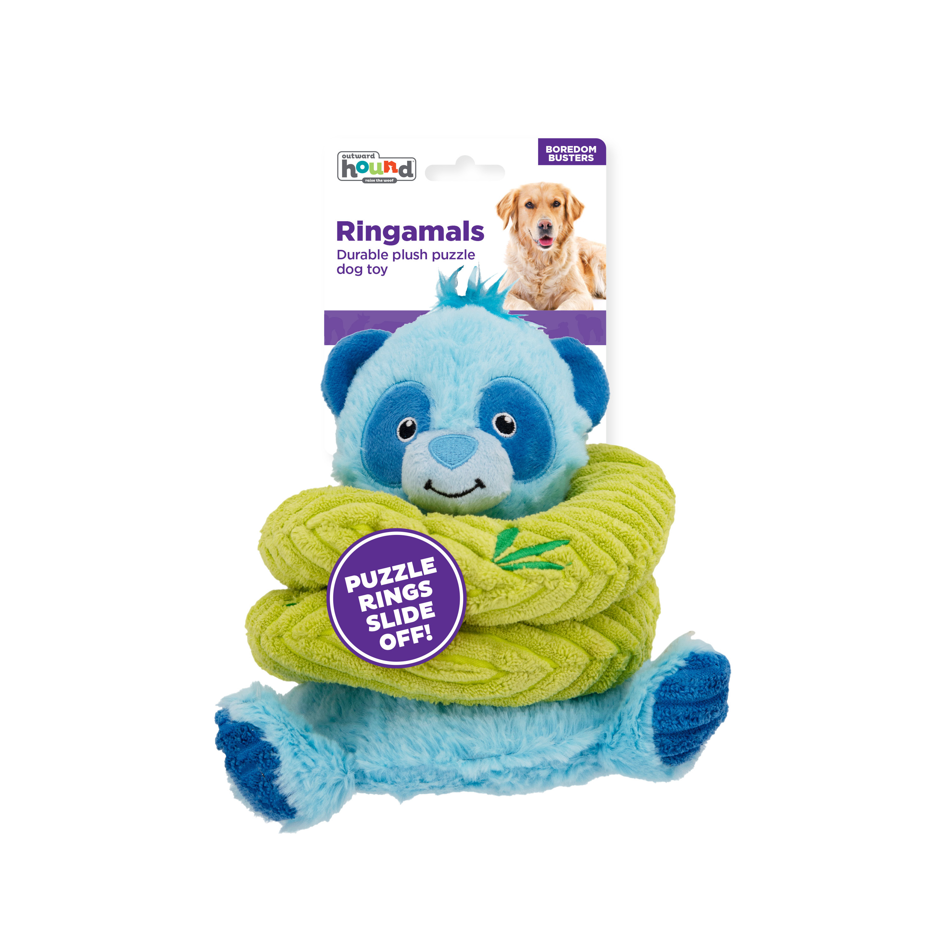 Outward Hound Ringamals Panda Plush Dog Toy Puzzle, Blue, Medium