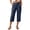 Z08Navy, variant on Womens Linen Blend Capris, Button Fly Solid Color Casual Cropped Pants, Loose Fit 3/4 Length Trousers with Side Pockets for Summer Navy L