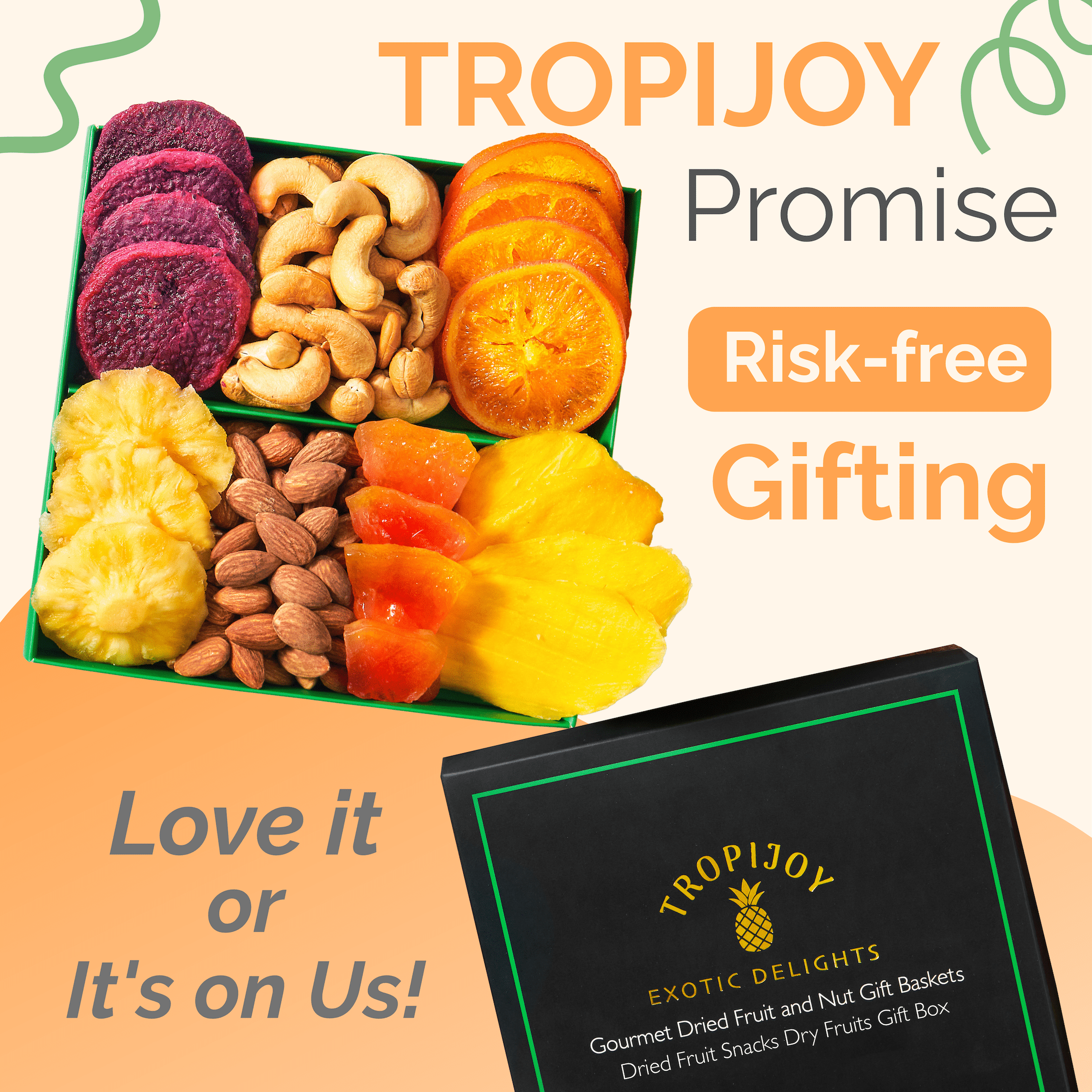 TropiJoy Dried Fruit Basket Gift -7 Tropical Flavor Soft Dried Fruit Gift Basket Fruit Baskets Gifts | Father Day Gifts Fathers Day Gourmet Food Gifts