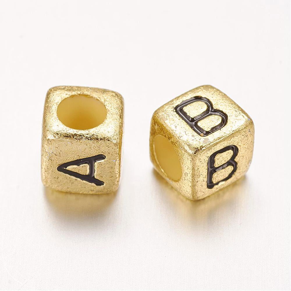 500gs Cube Acrylic Beads Horizontal Hole Golden Mixed Letters 6mm in diameter hole: 3mm 2500pcs/500g