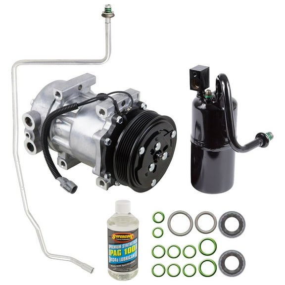 AC Compressor & A/C Kit For Jeep Cherokee XJ 1997 1998 1999 - Includes Drier Filter, Expansion Valve, PAG Oil & O-Rings - BuyAutoParts