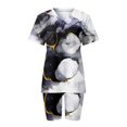 thumbnail image 3 of Blusas para Mujeres Casual V-Cuello Impresión de Manga Corta Blusa Y Pantalones Cortos Conjunto, Traje Casual para la Primavera, 3 of 4
