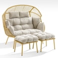thumbnail image 3 of PARKWELL Double Wicker Egg Chair with 2 Ottomans and Cushions - Patio Oversized 2 Person Egg Basket Lounge Chair for Indoor Outdoor Living Room 550lb - Beige, 3 of 10