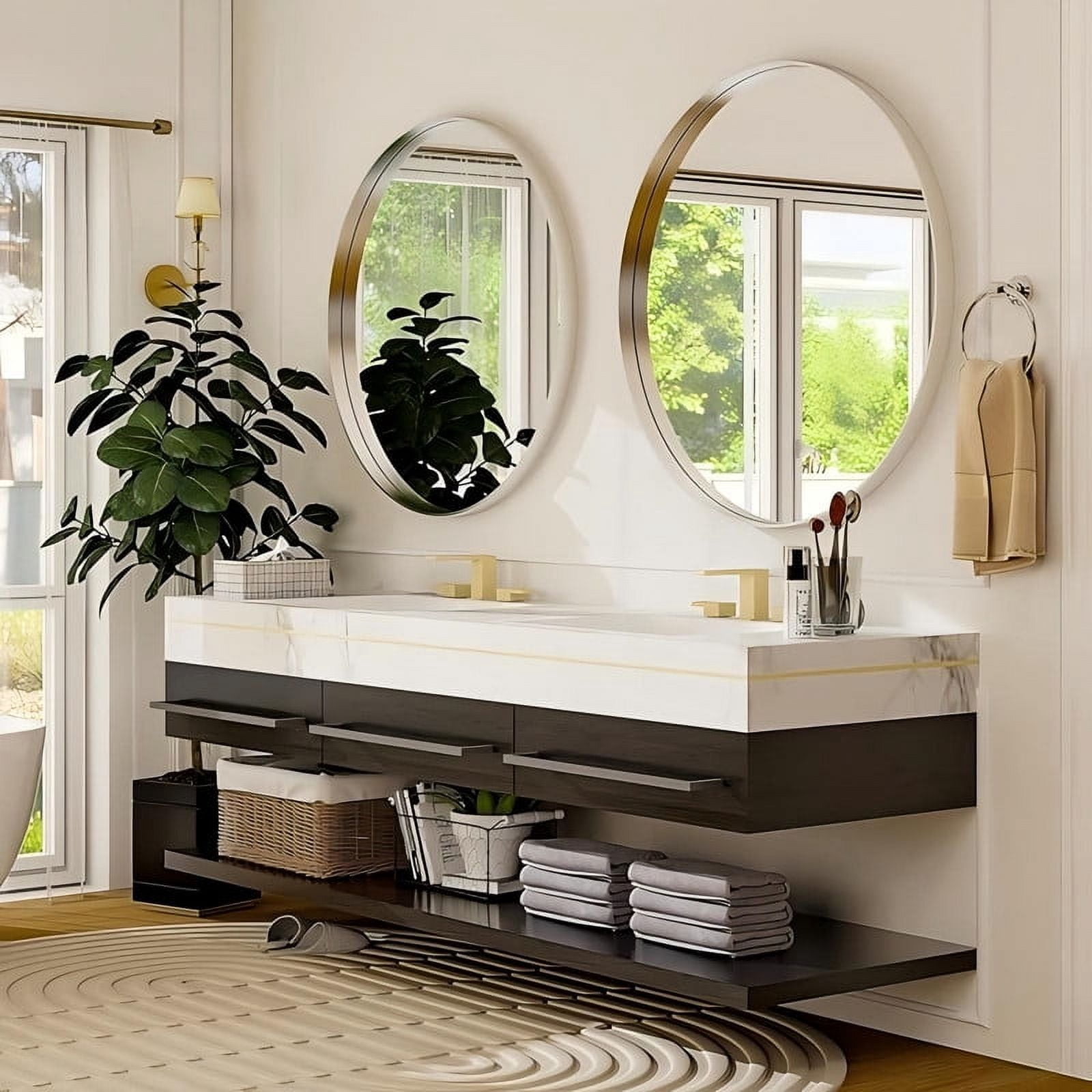 Lumora 24.2" Round Bathroom Mirror Deep Frame Vanity Mirror Wall Mounted, Silver